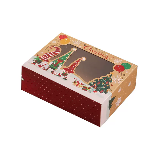 Yusenyi Christmas donut dessert packaging box cup cake box window transparent mousse dessert packaging box egg tart box kraft paper Santa Claus snowman 10 pieces