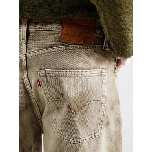 Levi's new men's jeans, wear-resistant and versatile, loose tie-dyed street wide-leg pants, trendy American American retro men's pants, beige / dark beige, one size fits all | 30 X 32