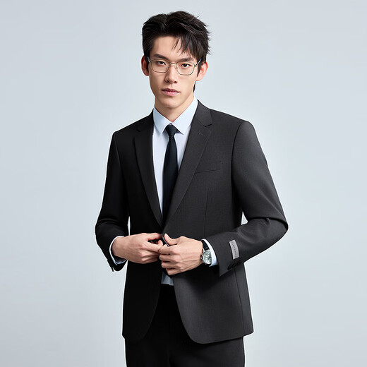 LiLang Youth Business Men's Double Stretch Suit Suit Men's Stretch Anti-Wrinkle Easy-Care Suit Two-piece Set Black (1SA) 175A