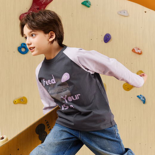 MQD Boys American College Style Contrast Color Raglan Sleeve Cartoon Girls Long Sleeve T-Shirt