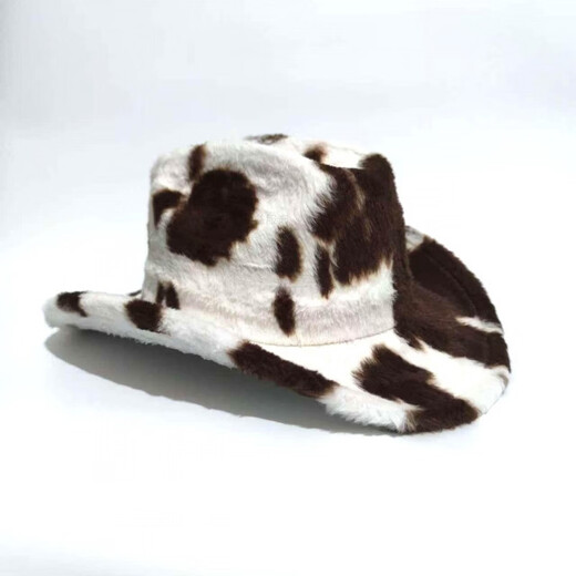 Shijanu Autumn and Winter New Cow Western Cowboy Hat Fashion Plush Thickened Internet Celebrity Hat Warm Hat Trendy Plush Hat Black and White One Size