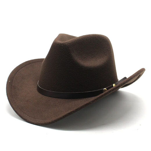 Shijanu American Western Cowboy Hat Felt Men's and Women's Riding Hat Roll-Brim Jazz Hat Cowboy Hat Brown M (56-58cm)