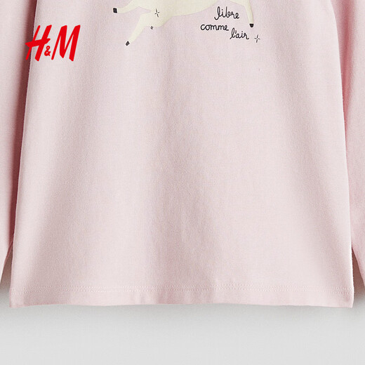 H&M Spring Children's Clothing Children's Girls Printed Jersey Top 1303341 Light Pink/Horse 140 140/68 (8-10Y)