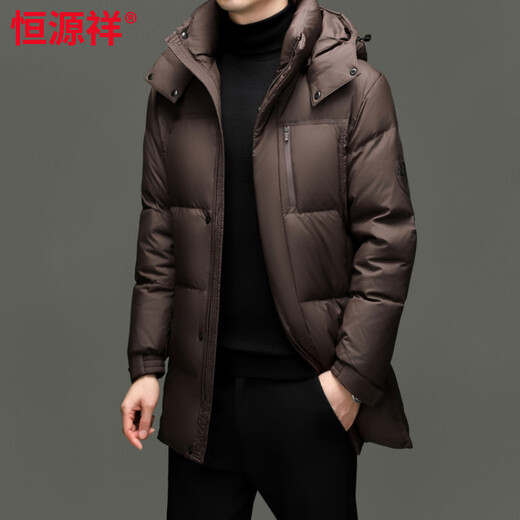 Hengyuanxiang Down Jacket Men's 2026 Winter White Duck Down Mid-Length High Filling Middle-aged Dad Men's Jacket Brown M 170