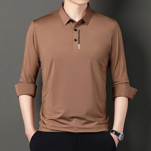 Sxa International Light Luxury Men's Wear Mulberry Silk POLO Shirt Men's 2026 Autumn and Winter New Casual Collar Long Sleeve Silk T-Shirt Dark Blue XL Recommended 140-155 Jin Jin equals 0.5 kg