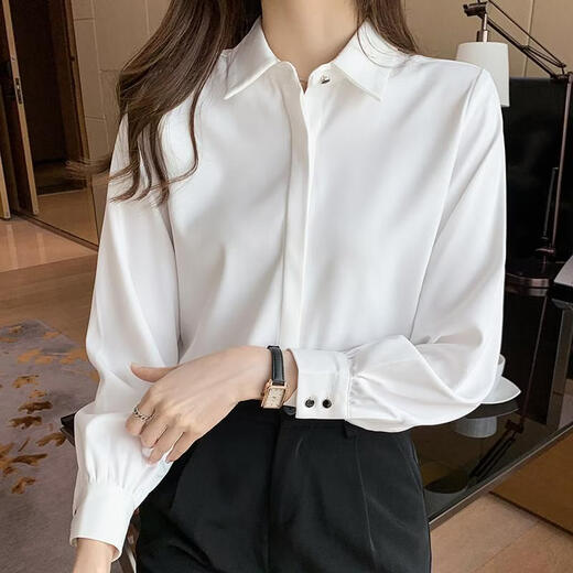 Playboy (PLAYBOY) 2026 spring and summer new versatile white shirt women's long-sleeved Korean style professional formal wear satin shirt women's top official flagship white S