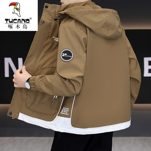 Woodpecker (TUCANO) hooded fashionable jacket men's spring printed jacket 2026 new style handsome and versatile thin coat black 3XL 110---130