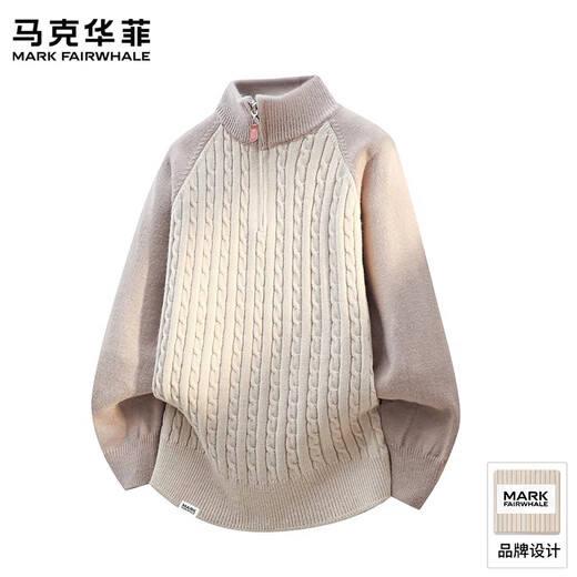 MARK FAIRWHALE Hong Kong-style retro casual sweater men's 2026 spring new loose, comfortable, warm, contrasting color, fashionable and versatile top, khaki beige official authentic M recommended 90-105 Jin Jin equals 0.5 kg