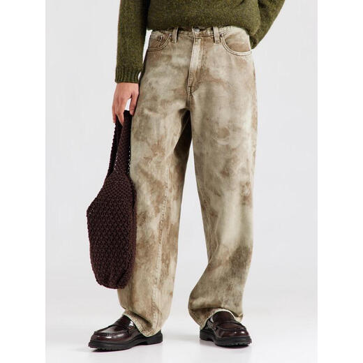 Levi's new men's jeans, wear-resistant and versatile, loose tie-dyed street wide-leg pants, trendy American American retro men's pants, beige / dark beige, one size fits all | 30 X 32