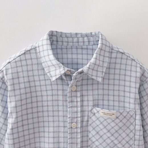 MARC&JANIE Mark Jenny plaid album boys' breathable hemp shirt 2026 spring new style 560278 blue plaid 110 (recommended height 101-110)