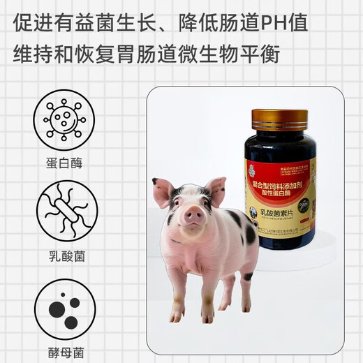 Veterinary feed additive lactic acid bacterium tablets for pigs, cattle, sheep, dogs, protease, lactic acid bacteria, yeast, calcium lactate
