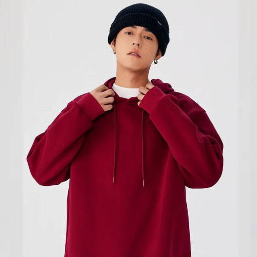 MINISO retro sweatshirt men's hooded spring long-sleeved jacket heavyweight high-weight casual style American handsome men's top white (mt American short crotch winning bid) M /170 (same style for men and women)