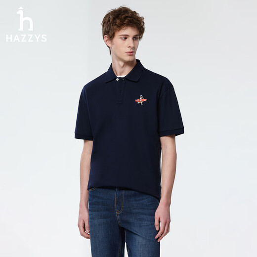 HAZZYS Men's 26 New Summer PHIZ Men's Tops Surf Dog Embroidered Short Sleeve Polo Shirt Men's ASTZE0DBI27 Dark Navy DN L (175/96A 48)
