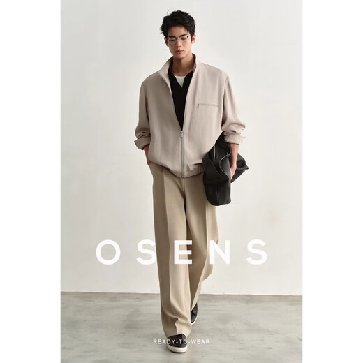 OSENS men's three-dimensional denim high-density weaving adjustable waist loose straight trousers casual trousers spring gravel color 32 (175/84A)