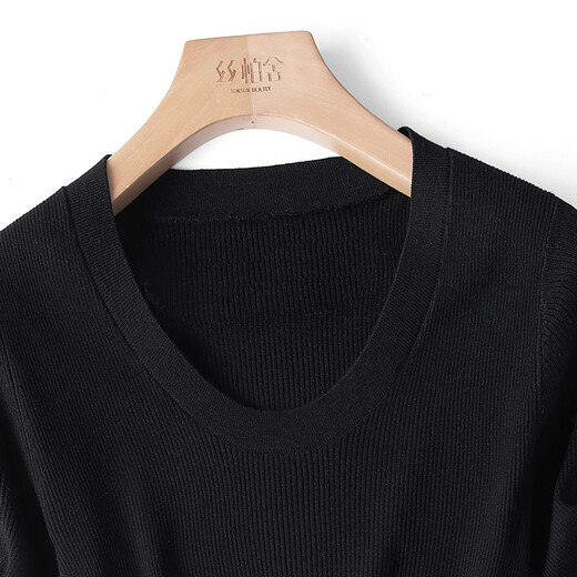 Sibaishe short sweater 2026 summer new women's clothing simple slim slim round neck pullover short-sleeved top black S