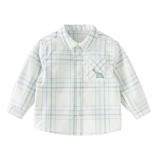 DAVE&BELLA children's plaid shirt cotton boys' shirt 2026 spring new baby boy long-sleeved top children's clothes green plaid ready stock 110 cm (recommended height 100-110cm)