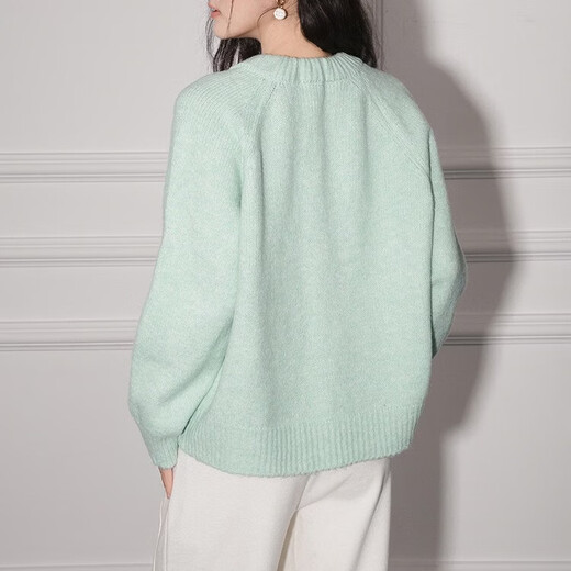 CHOCOOLATE it Women's Round Neck Bow Sweater Women's 2026 Spring New Loose Versatile High-Quality Knitted Jacket Women's Blue One Size