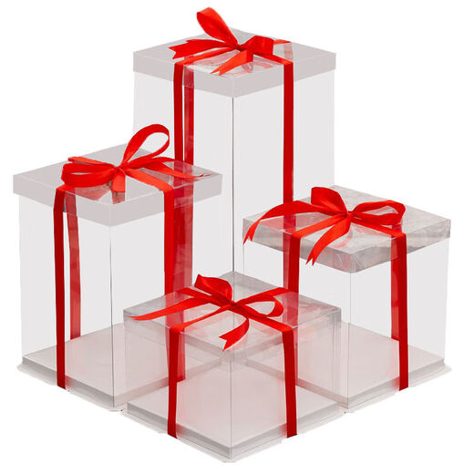 Fantasy transparent portable birthday cake four inches 4681012 inches single layer double layer heightening packaging box fully transparent white background 50 sets 10 inches single layer 30x30x18cm
