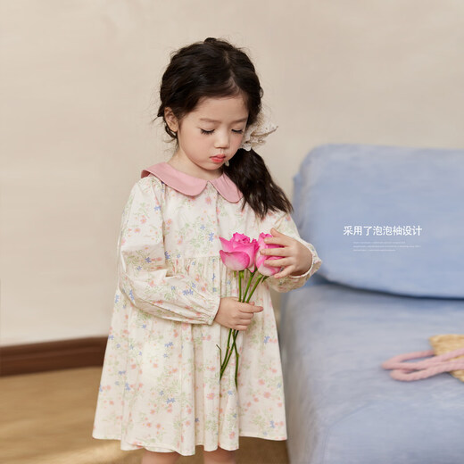 LUSON Children's Clothing Baby Forest Floral Dress Women's Pastoral Style 2026 Spring New Girls Stand Collar Skirt