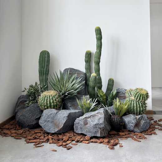 Irregular PU fake stone foam sculpture rockery shopping mall landscaping shooting window hotel green plant landscape stone ornaments yellow 5