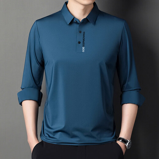 Sxa International Light Luxury Men's Wear Mulberry Silk POLO Shirt Men's 2026 Autumn and Winter New Casual Collar Long Sleeve Silk T-Shirt Dark Blue XL Recommended 140-155 Jin Jin equals 0.5 kg
