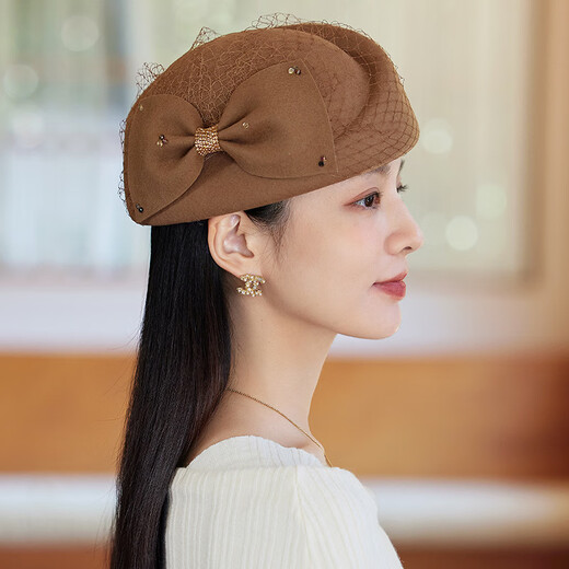 Lan Shimeng wears LACE MONDE retro elegant bow wool beret women's autumn and winter fashion fishnet beret fashion hat wholesale customization black M adult one size fits all (adjustable 56-58c)