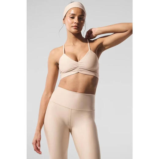 ALO YOGA Women's Bra Support Seamless Thin Push-Up Sports Daily Bra Simple Macadamia One Size | S