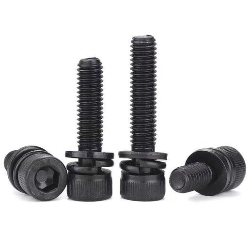 Auxi Hardware grade 129 black three-combination hexagon socket bolts with flat spring washer cup head combination screws M3M4M5M6M10 M3*141 box 2500 pieces