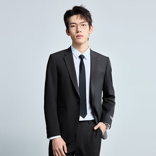 LiLang Youth Business Men's Double Stretch Suit Suit Men's Stretch Anti-Wrinkle Easy-Care Suit Two-piece Set Black (1SA) 175A