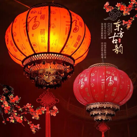 Xushansi LED light-emitting traditional New Year red hanging lantern outdoor balcony housewarming waterproof custom sheepskin lantern Cool pear wiring type LED light + free plug + Chinese knot round 60# (diameter 60cm) embroidered peony high quality double layer one pack