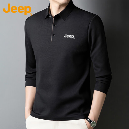 JEEP Jeep long-sleeved t-shirt men's autumn and winter business casual lapel polo bottoming shirt men's beige XL