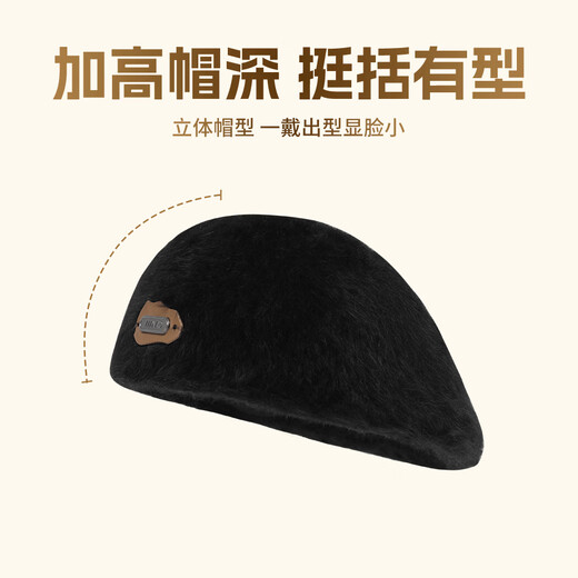 IIING plush beret women's autumn and winter big head circumference showing face small reverse wearing forward hat retro painter hat off-white one size