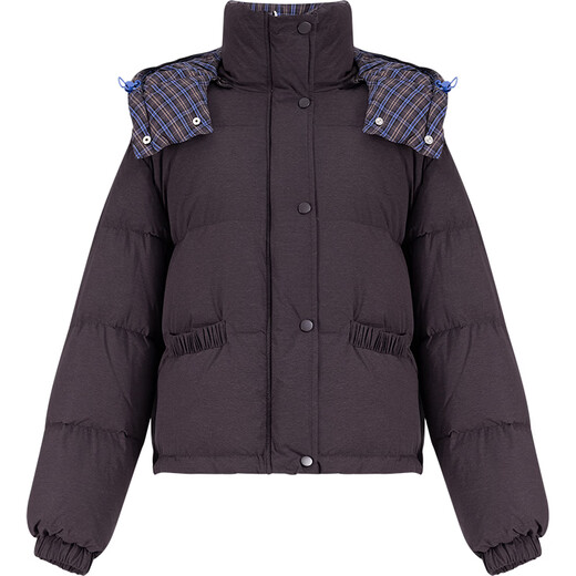 Meiban casual contrasting plaid coffee color stand collar down jacket for women 2025 winter new white duck down thickened bread jacket coffee color M