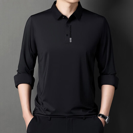Sxa International Light Luxury Men's Wear Mulberry Silk POLO Shirt Men's 2026 Autumn and Winter New Casual Collar Long Sleeve Silk T-Shirt Dark Blue XL Recommended 140-155 Jin Jin equals 0.5 kg