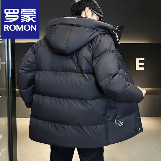 ROMON пуховик мужская зимняя куртка 2025 новый стиль средней длины с капюшоном высокого класса красивое теплое утолщенное зимнее пальто для мужчин черный M