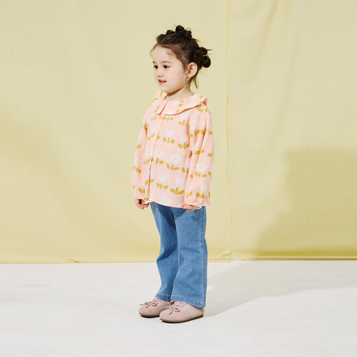 Papa new product climbing spring children's shirt girls long-sleeved pure cotton loose breathable anti-mosquito top jacket pink 90