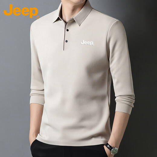 JEEP Jeep long-sleeved t-shirt men's autumn and winter business casual lapel polo bottoming shirt men's beige XL