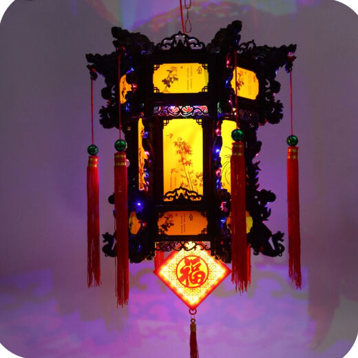 Xushansi colorful rotating LED lanterns hexagonal dragon lanterns revolving lanterns New Year festive New Year palace lanterns balcony door lanterns plum orchid bamboo and chrysanthemum + festive red non-rotating 40# high 41CM two pack