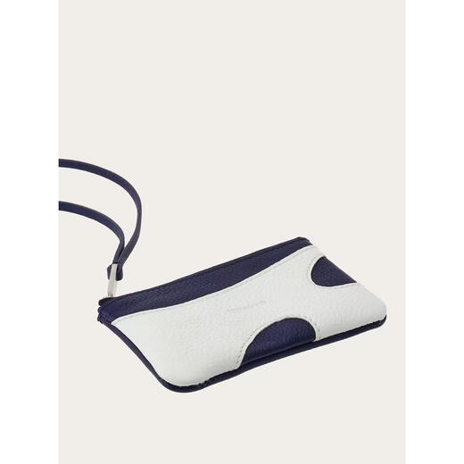Ferragamo men's card holder detachable wrist strap hollow line design portable storage calfskin white black one size