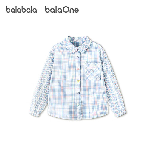 BalaOne children's clothing children's long-sleeved shirt girls 2026 new spring plaid fashion blue tone 00488 110