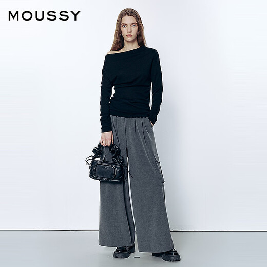 Moussy 2026 early spring new product gentle and elegant style slim one-line collar sweater for women 031JSA70-1002 020 black one size