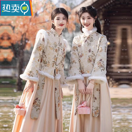 Xia Dian Suding Queen (SE.PSTP) bridesmaid dress new Chinese style 2026 new winter plus velvet national style sister group high-end cheongsam dress thickened long sleeves champagne color B style plus velvet L