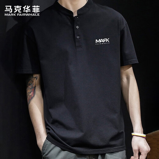 MARK FAIRWHALE short-sleeved T-shirt men's summer trendy brand versatile short-sleeved men's loose breathable simple T-shirt men's black XL