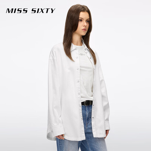 MISS SIXTY2026 spring new long-sleeved denim shirt for women cotton and linen simple white pocket casual commuting white XS