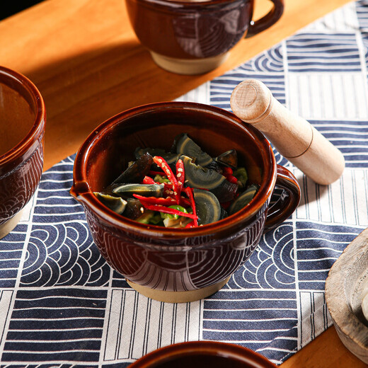 Shantou Lincun ceramic hammering bowl, garlic mortar, grinding pot, grinder, vegetable bowl, pepper, eggplant, preserved egg, pig's trotters, rice bowl without hammer or handle - medium-sized hammering bowl