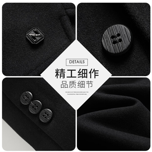 SHANSHAN Shanshan Men's Plush Suit with Wool Jacket Business Casual Versatile Warm 90 Duck Down Woolen Suit Jacket Black 56/195