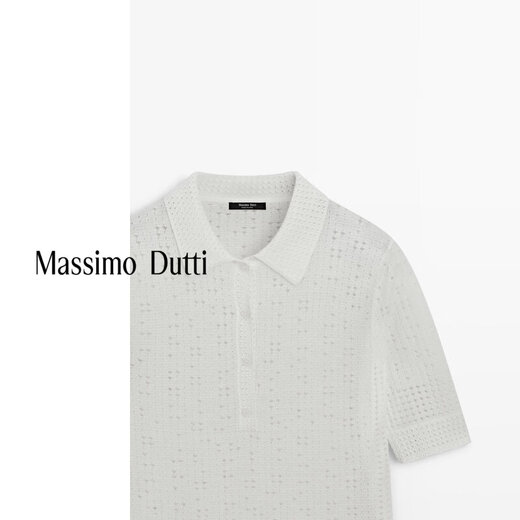 Massimo Dutti spring and summer new product 2026 women's simple hollow POLO collar sweater 05613542 off-white XS (165/84A)