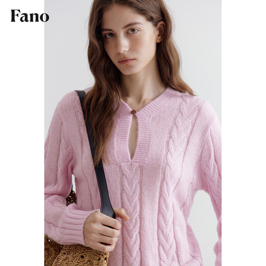 Fano studios Fan Luo Fano pink gentle mohair sweater for women 2026 spring one button hollow V-neck cable tie top pink ready stock M