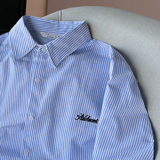 TonLion long-sleeved striped shirt for women 2026 new women's summer small blue casual jacket temperament top bl