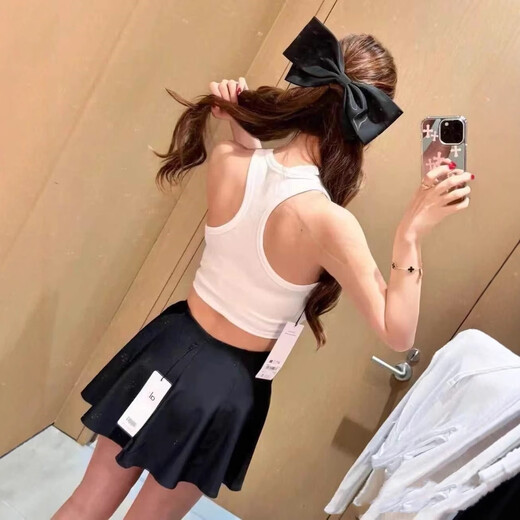 2026 new summer women's threaded sleeveless racer vest suspender casual sports slimming short top black XL